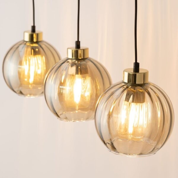 Luster na lanku DEVI 3xE27/15W/230V čierna/dymová béžová
