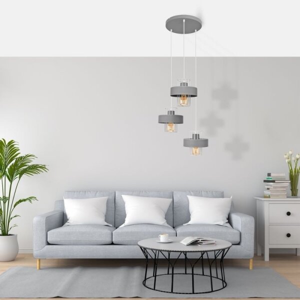 Luster na lanku VOLTA 3xE27/15W/230V pr. 42 cm šedá