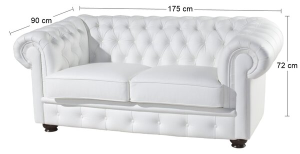 Kožená dvojsedačka Chesterfield - wenge / biela (White snow)