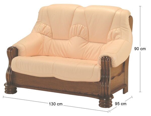 Kožená dvojsedačka Adam - drevo D3 / svetlomarhuľová (Rose white)