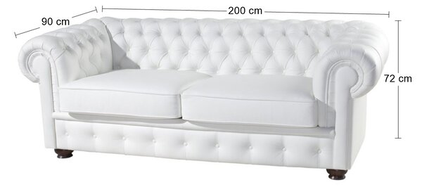 Kožená trojsedačka Chesterfield - wenge / biela (White snow)