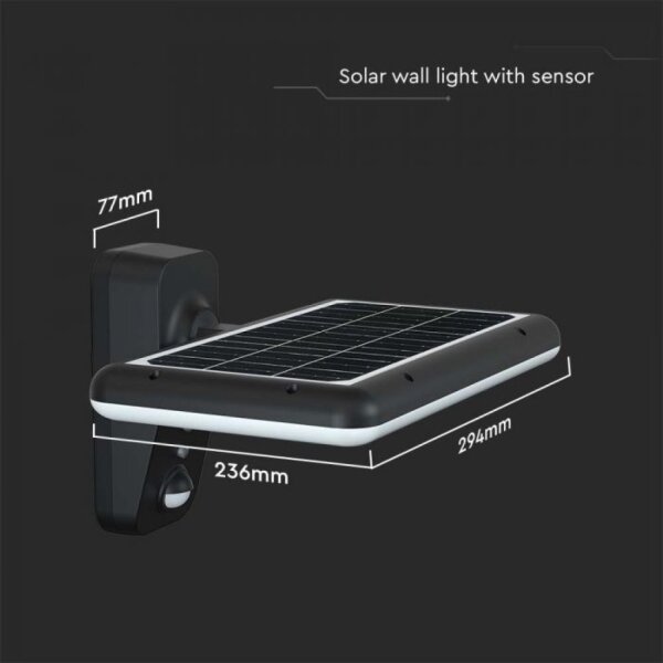 LED solárne nástenné svietidlo so senzorom LED/15W/3,2V 4000K/6000K IP65 čierne