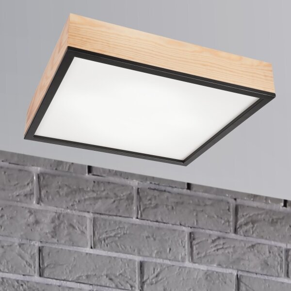 Stropné svietidlo NATURAL SQUARE 4xE27/15W/230V 48x48 cm borovica/čierna