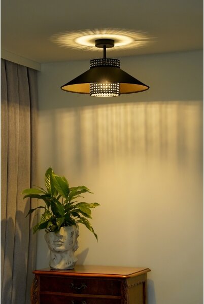 Duolla - Prisadený luster RIO RATTAN 1xE27/15W/230V pr. 45 cm čierna/zlatá