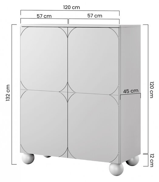 Vysoká komoda Sonatia II 120 cm s dvoma dverami a dvoma skrytými zásuvkami - kasmír