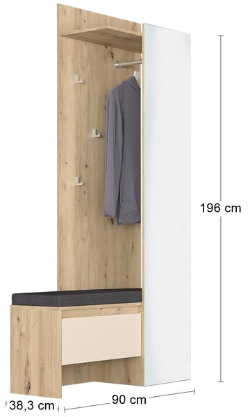 Vešiakový panel s lavicou a zrkadlom Thebes HW - dub artisan / champagne