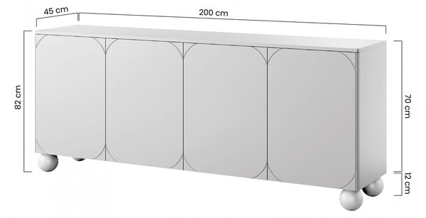 Kozmetická komoda Sonatia II 200 cm so štyrmi dverami - kasmír / guľové nohy