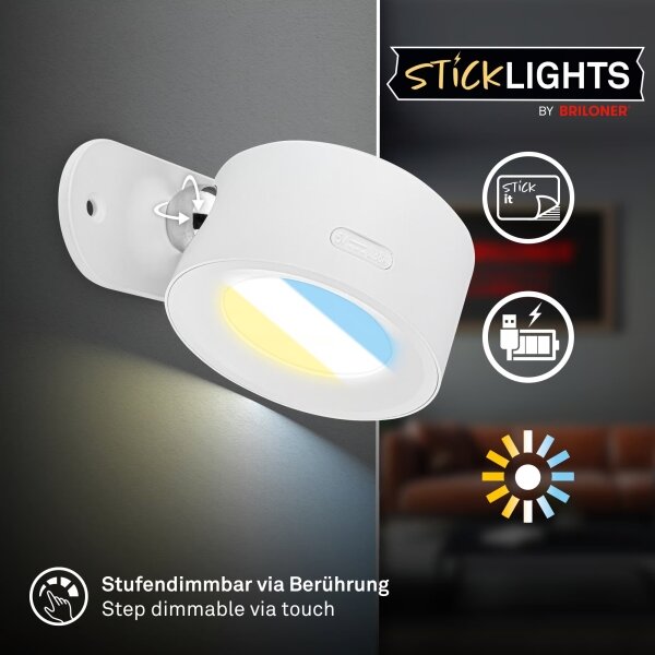 Briloner 3896016 - LED nabíjateľné stmievateľné nástenné svietidlo TARI LED/1,6W/5V 1500 mAh biela