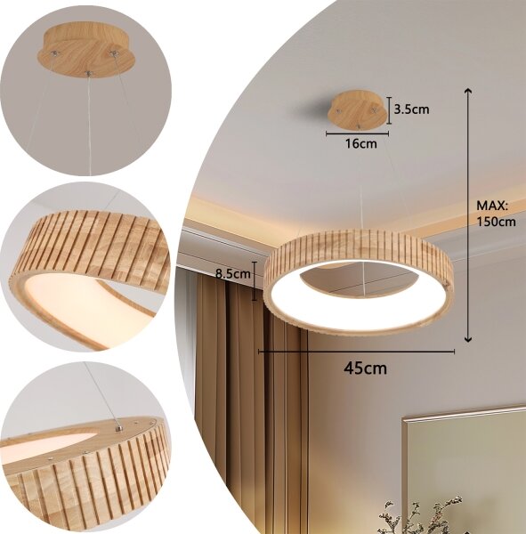 Brilagi - Závesné LED svietidlo na lane FALCON WOOD MODERN LED/30W/230V pr. 45 cm drevo