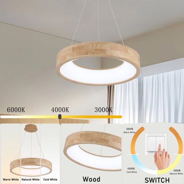 Brilagi - LED luster na lanku FALCON WOOD LED/30W/230V 3000/4000/6000K 45 cm drevo