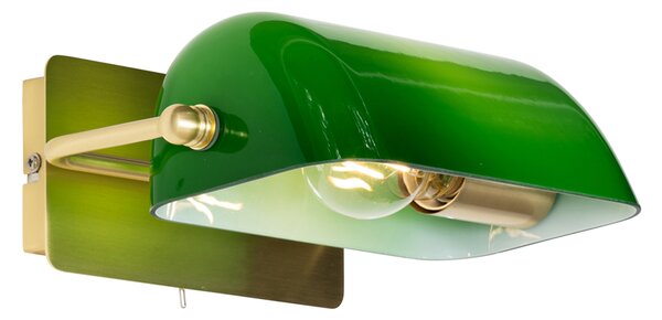 Klasická notárska nástenná lampa mosadzná so zeleným sklom - Banker