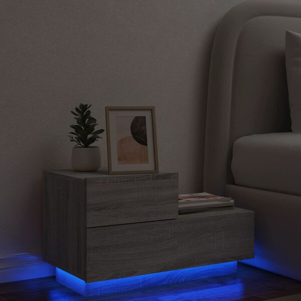 Nočný stolík s LED svetlami sivý sonoma 70x36x40,5 cm