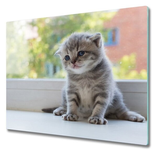 Sklenená doska na krájanie Malá mačka pri okne 60x52 cm
