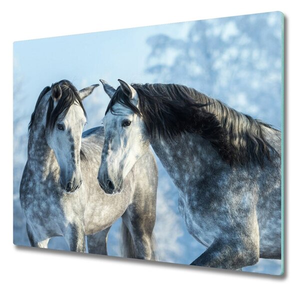 Sklenená doska na krájanie Šedé kone v zime 60x52 cm