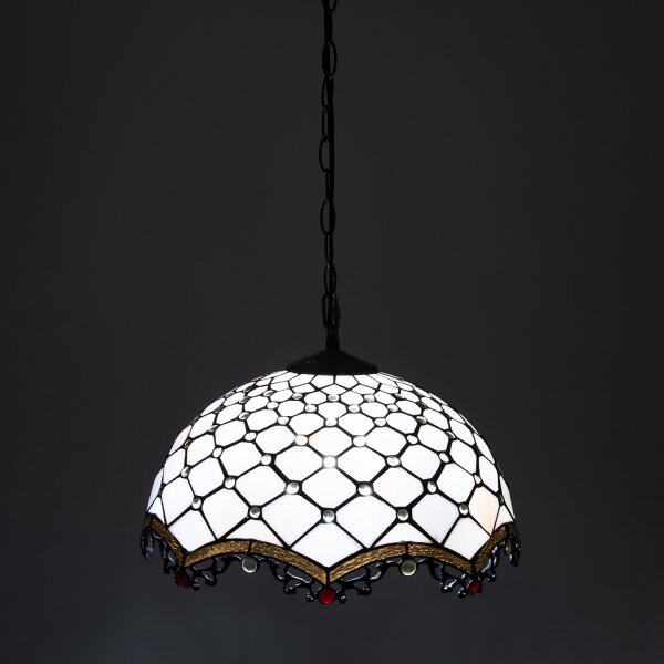 Brilagi - Tiffany vitražový luster na reťazi, slonovinový, 1xE27/60W/230V, pr. 40 cm