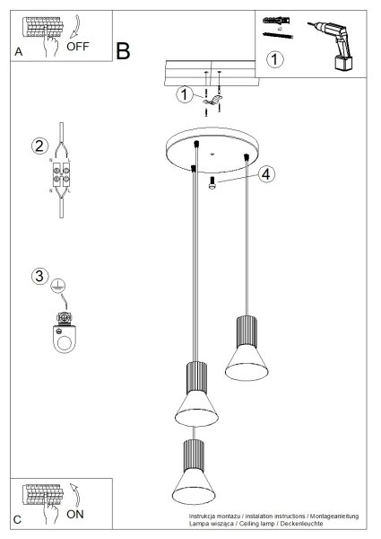 Sollux SL.1875 - Luster na lanku ESTRIA 3xE14/10W/230V pr. 30 cm modrá