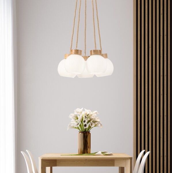 Závesný luster LOOMIS na lanku 5xE27/15W/230V 83 cm béžová/dub