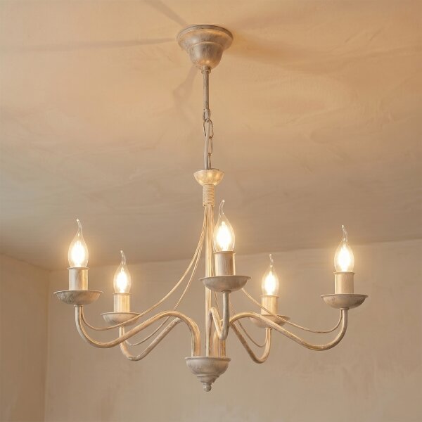 Luster na reťazi ANTON 5xE14/60W/230V biela patina