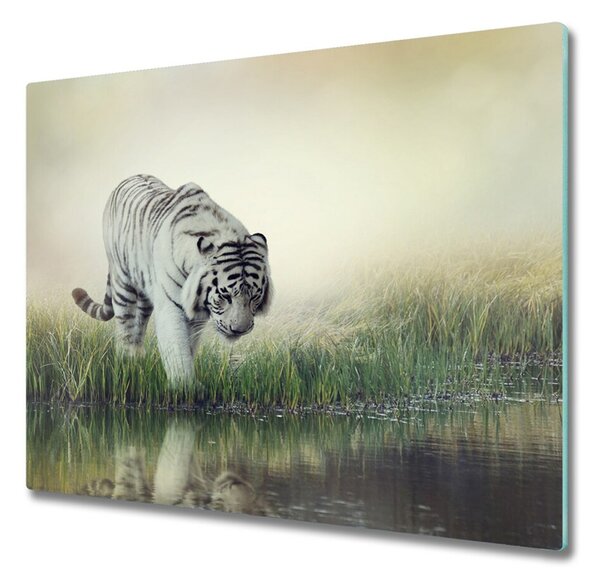 Sklenená doska na krájanie Biely tiger 60x52 cm