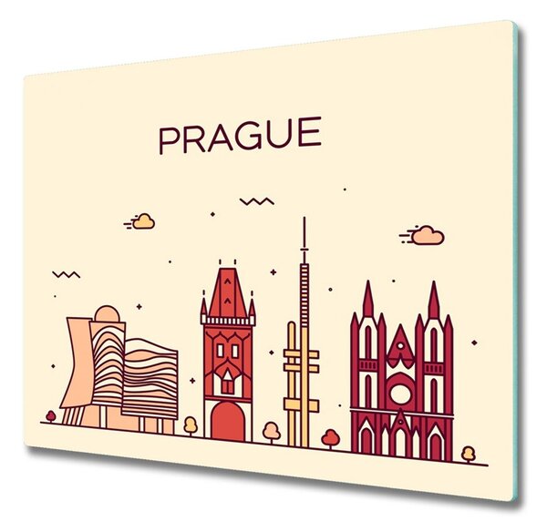 Sklenená doska na krájanie Pražské budovy 60x52 cm
