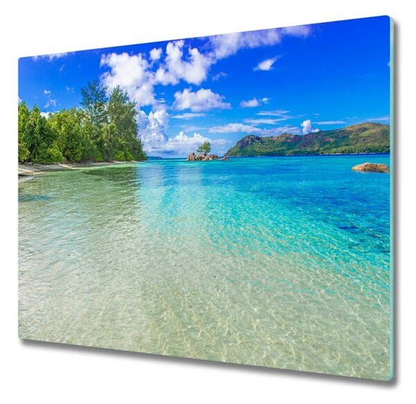 Sklenená doska na krájanie Seychelská pláž 60x52 cm