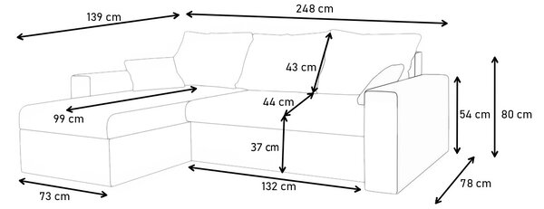 Rozkladacia rohová sedačka DENVER, 248x80x139, itaka 10