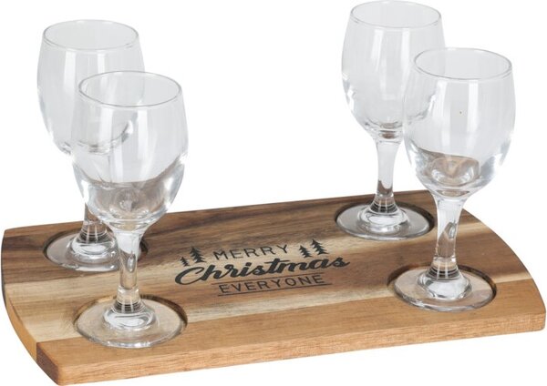 Excellent Houseware Servírovacia sada 4 ks pohárov s dreveným podnosom