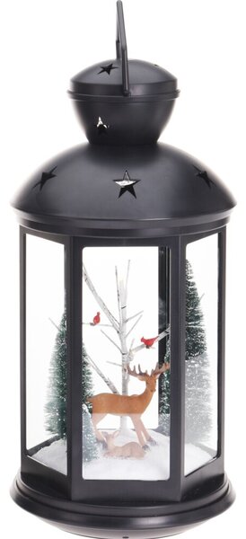Home Styling Collection Čierna LED lampáš s vianočnou scénou vo vnútri, 43 cm Vzor: Sob