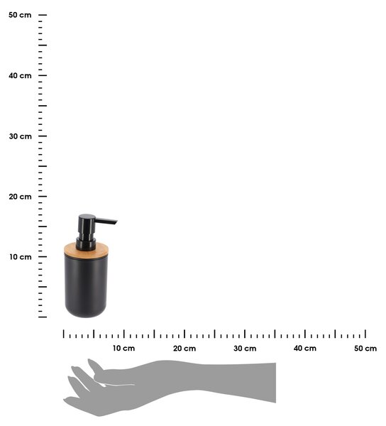 Dávkovač mydla Besson, čierna/s drevenými prvkami, 300 ml