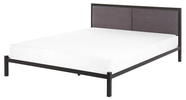 Kovová posteľ čierna 160 x 200 cm rám postele s roštom sivé čalúnené čelo minimalistický dizajn