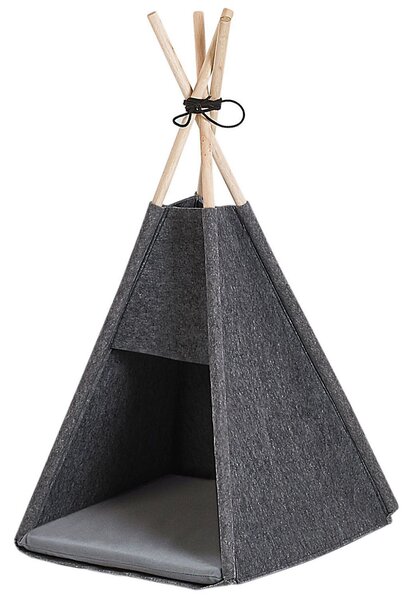 Pelech pre psy a mačky tmavosivý filcový 35 x 40 cm v tvare stanu teepee s podložkou