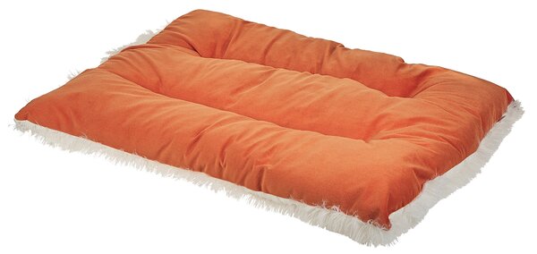 Posteľ pre psa oranžová zamatová 70 x 55 cm veľký pelech pre psa so strapcami moderný dizajn