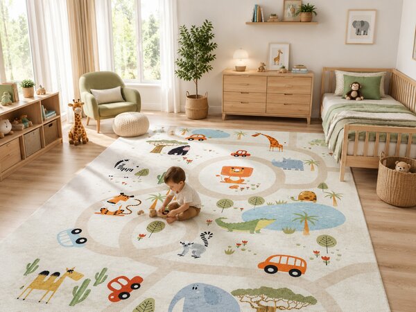 Dywany Łuszczów, Detský kusový koberec Bambino 1165 Zoo, 80x150, viacfarebná, detská izba