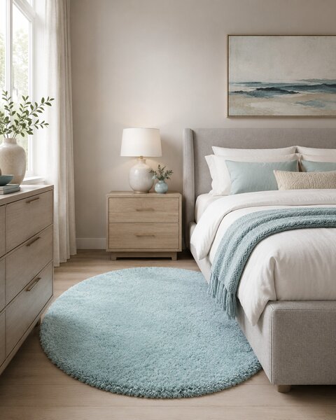 Ayyildiz , Kusový koberec Fluffy Shaggy 3500 blue kruh, 80x80 (priemer) kruh, modrá, obývacia izba