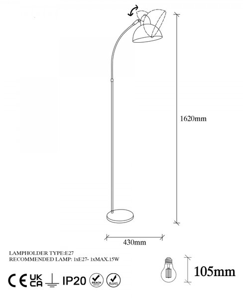 Opviq Stojacia lampa Varzan 162 cm čierna