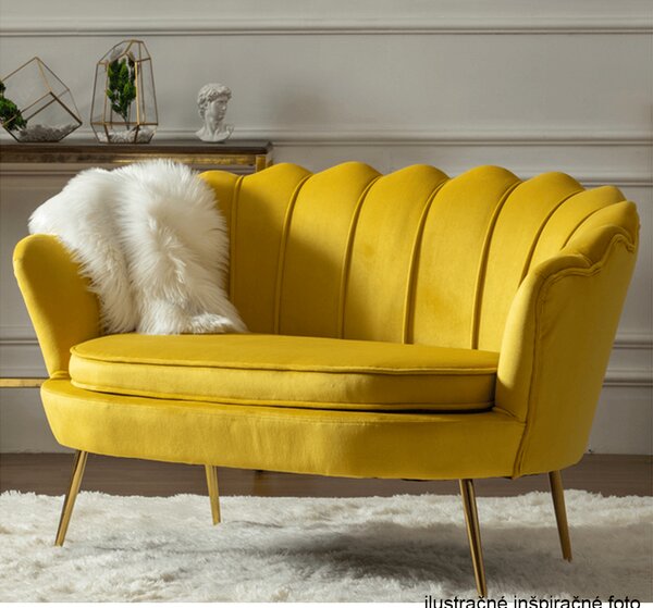 KONDELA Lavica v štýle Art-deco, horčicová Velvet látka/gold chróm-zlatý, NOBLIN