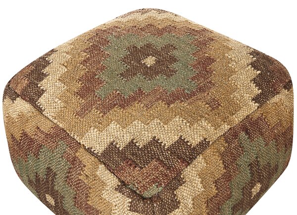 Taburetka viacfarebná juta a vlna 50 x 50 cm orientálny vzor štvorcový puf na sedenie