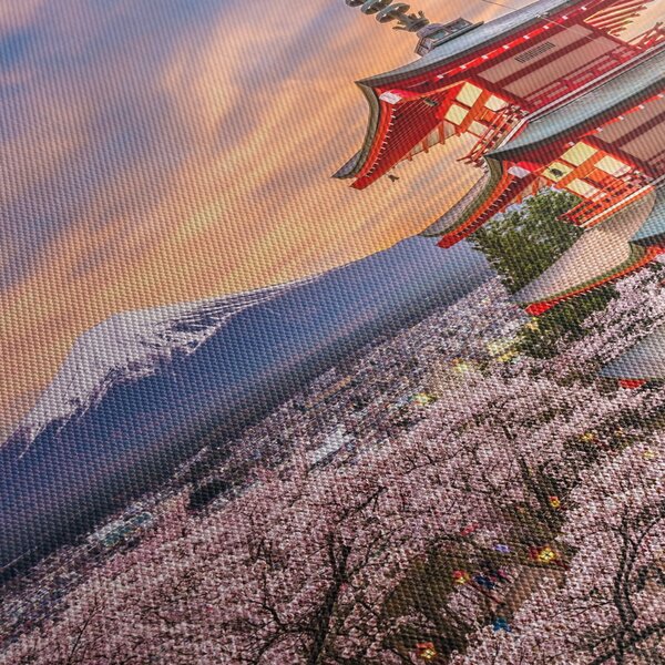 Obraz - Fudži, Japonsko (s hodinami) (90x30 cm)
