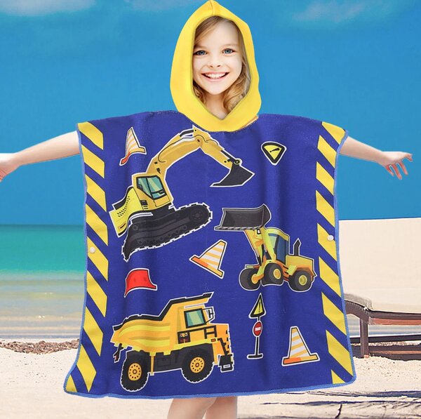 Detské pončo LITTLE BUILDER modré Rozmer: 60 x 120 cm