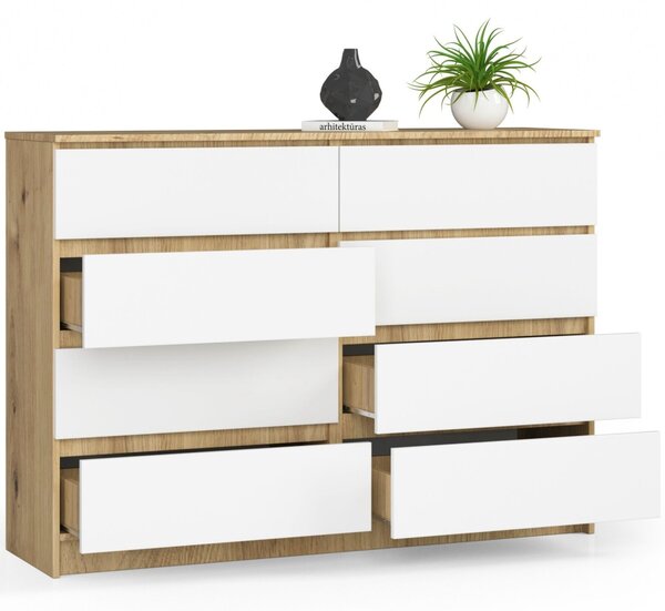 Ak furniture Komoda Kuba 140 cm 8 zásuviek dub artisan/biela