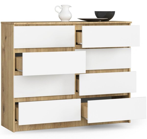 Ak furniture Komoda Kuba 120 cm 8 zásuviek dub artisan/biela