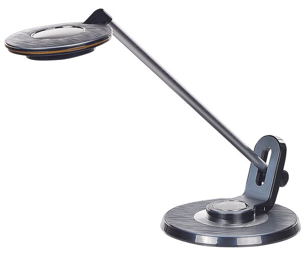 LED stolová lampa čierna a strieborná kovová kancelárska lampa s nastaviteľným ramenom a stmievačom USB port