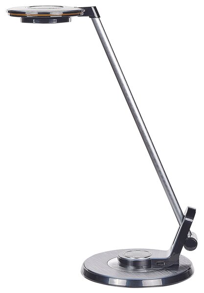 LED stolová lampa čierna a strieborná kovová kancelárska lampa s nastaviteľným ramenom a stmievačom USB port