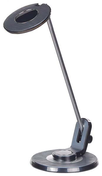 LED stolová lampa čierna a strieborná kovová kancelárska lampa s nastaviteľným ramenom a stmievačom USB port
