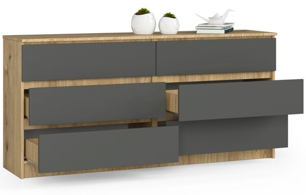 Ak furniture Komoda Kuba 160 cm 6 zásuviek dub artisan/grafit