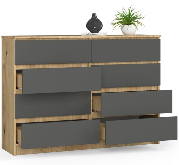 Ak furniture Komoda Kuba 140 cm 8 zásuviek dub artisan/grafit
