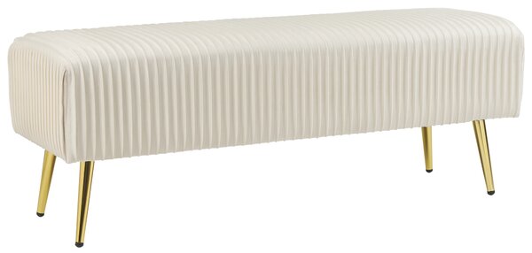 Lavica krémová biela zamatové čalúnenie zlaté kovové nohy 118 cm glamour moderný štýl spálňa predsieň