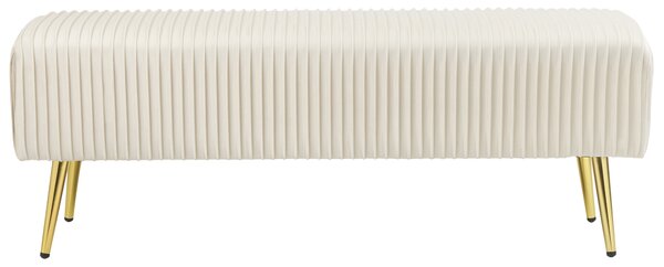 Lavica krémová biela zamatové čalúnenie zlaté kovové nohy 118 cm glamour moderný štýl spálňa predsieň