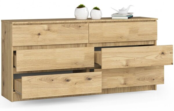 Ak furniture Komoda Kuba 160 cm 6 zásuviek dub artisan
