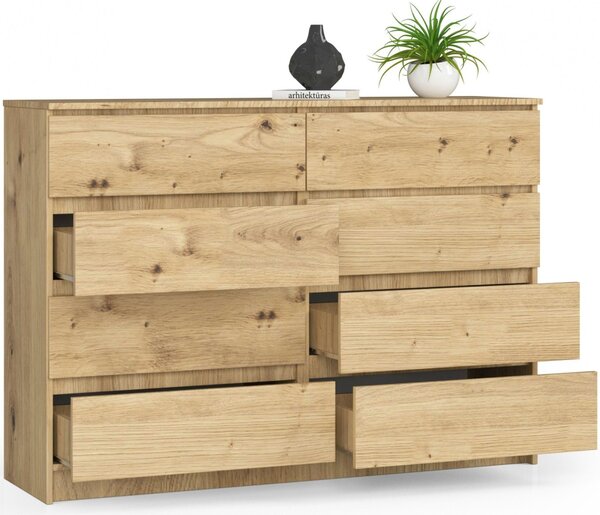 Ak furniture Komoda Kuba 140 cm 8 zásuviek dub artisan